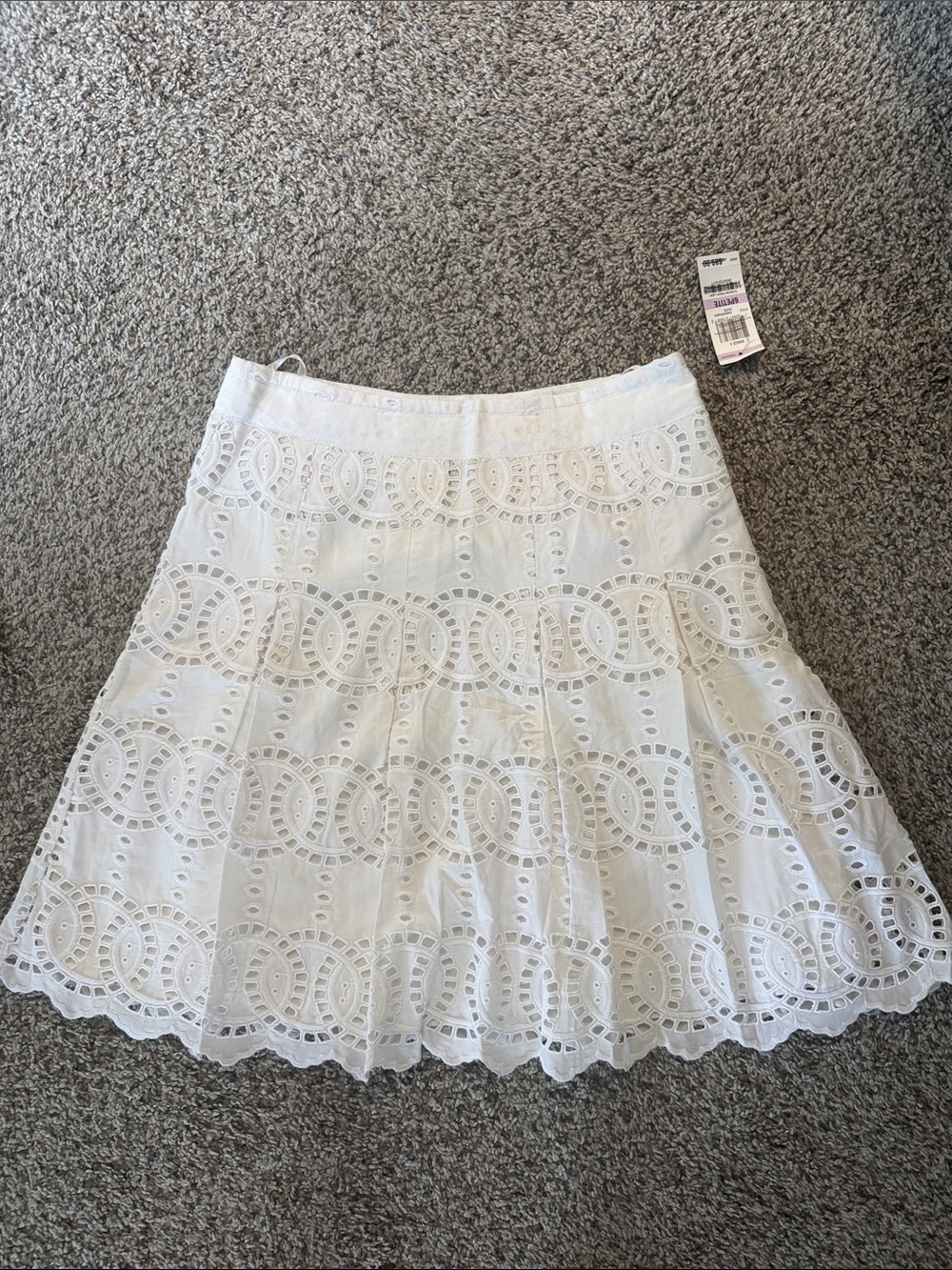 INC International Concepts White Eyelet A-Line Skirt with Scalloped Hem